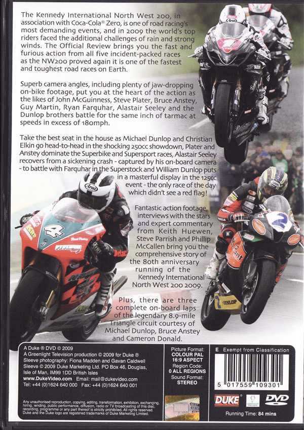 NW 200 2009 official review DVD back cover with motorcycle riders and text