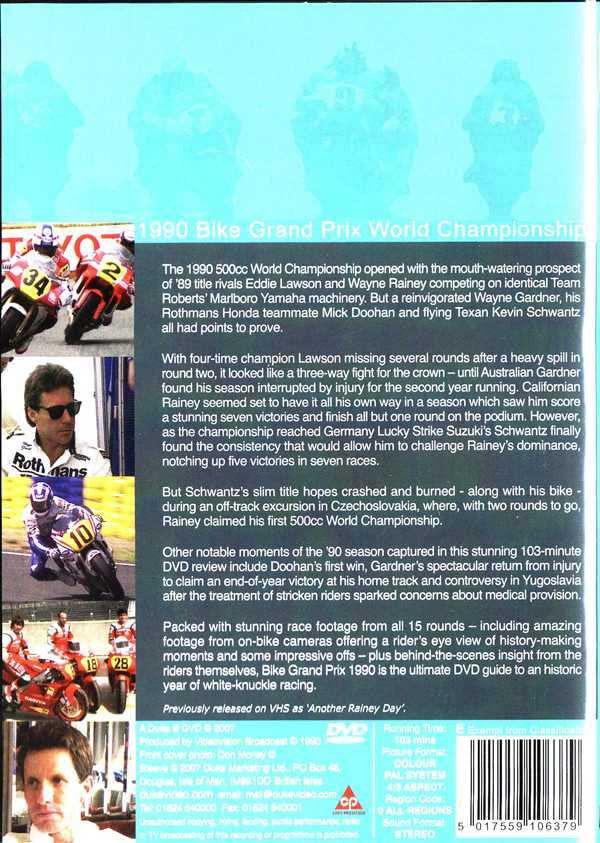 Motorsport DVD back cover with race photos, text blocks, and barcode