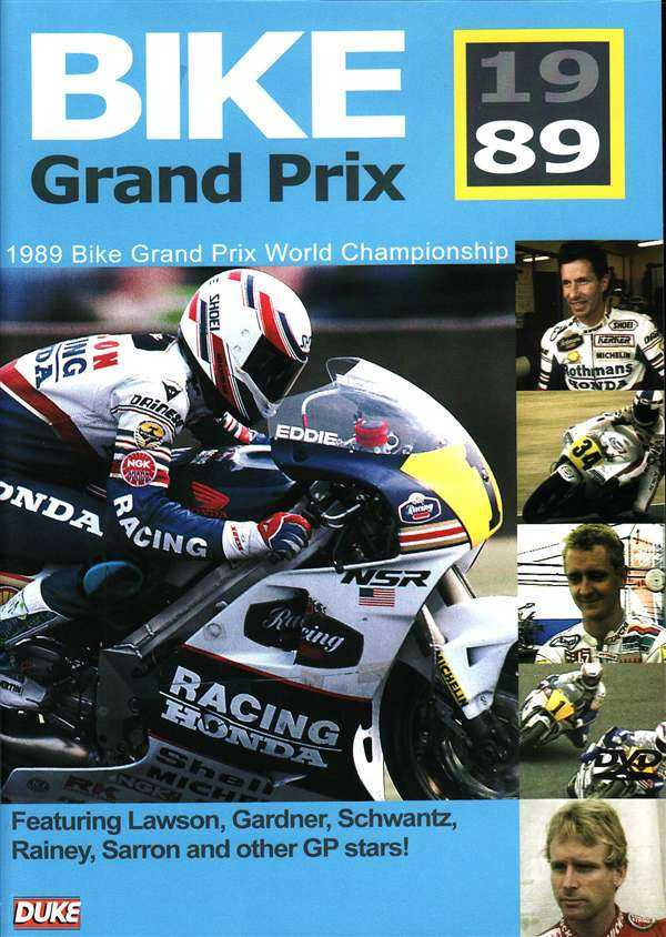 Motorcycle Grand Prix 1989 DVD cover with racers and bikes, blue and yellow text layout