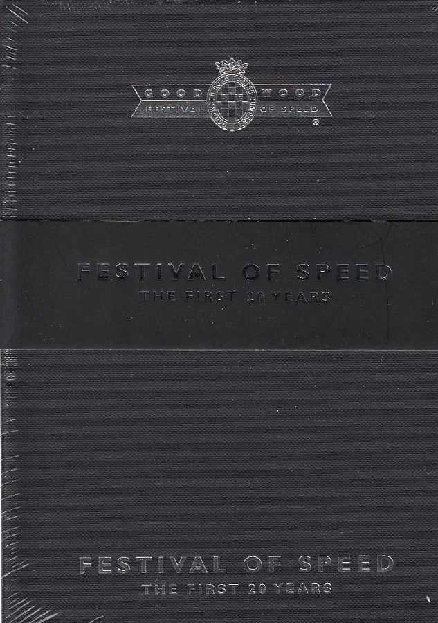 DVD set cover, dark fabric with embossed Festival of Speed and First 20 Years text