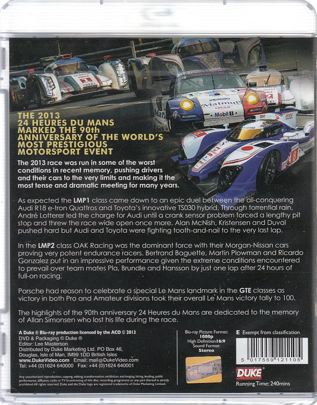 Blu-ray disc case back cover with race car photo collage and description text
