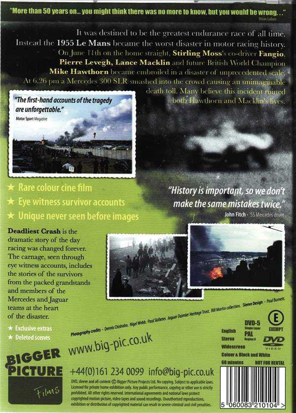 DVD back cover with multiple disaster photos, feature bullet points, Big Picture label