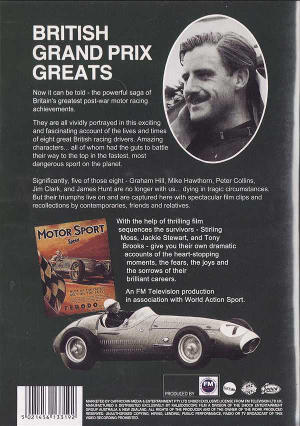 British Grand Prix Greats DVD cover with vintage racing cars and driver portrait