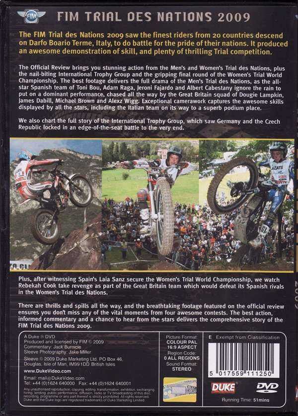 FIM Trial des Nations 2009 DVD back cover with motorcycle photo collage and text