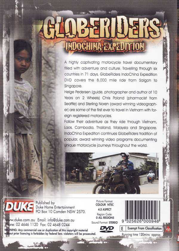 DVD back cover with travel photos and dense text layout