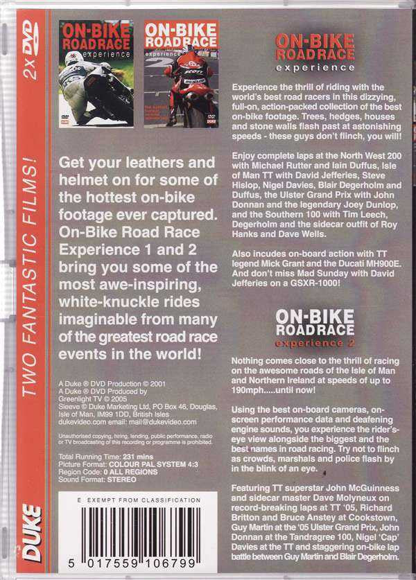 DVD back cover with racing motorcycles and rider helmets, On-Bike Road Race Experience