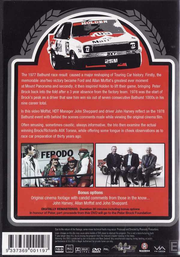 Brock78 Brock Revisited DVD back cover with race photos and disc details