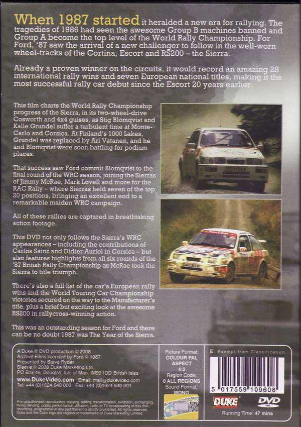 Racing DVD back cover with rally car photo and synopsis text blocks