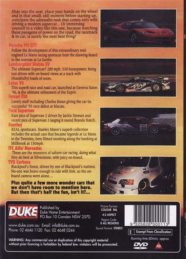DVD back cover with racing car photos and text