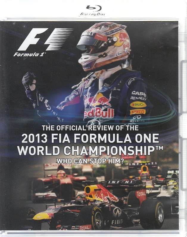 Blu-ray case front cover with F1 logo, helmet driver art, and championship race cars
