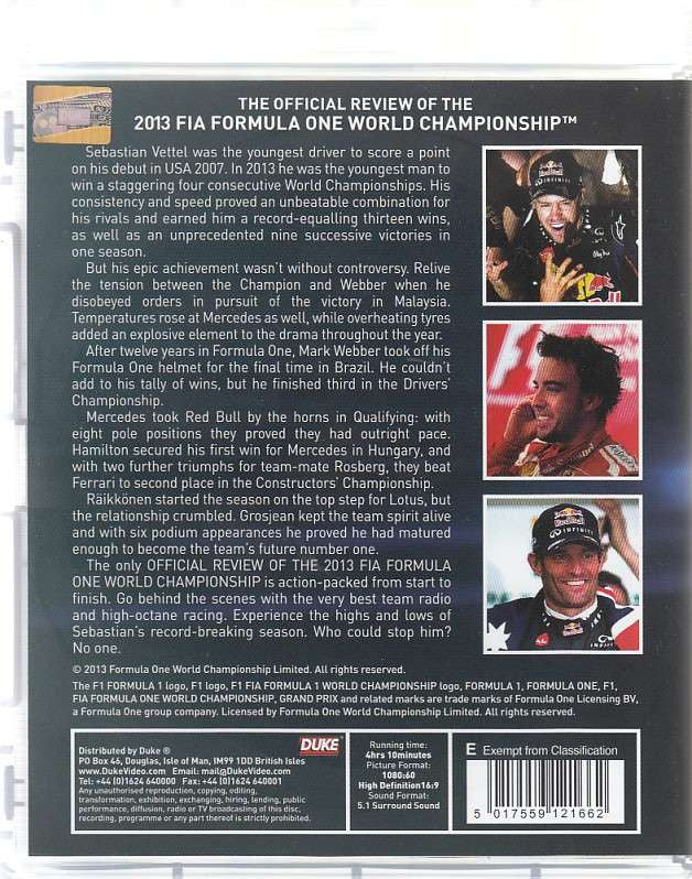 Formula One 2013 The Official Review Blu-ray Back Cover