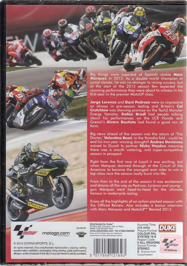 MotoGP official review DVD back cover with racing motorcycles and printed info