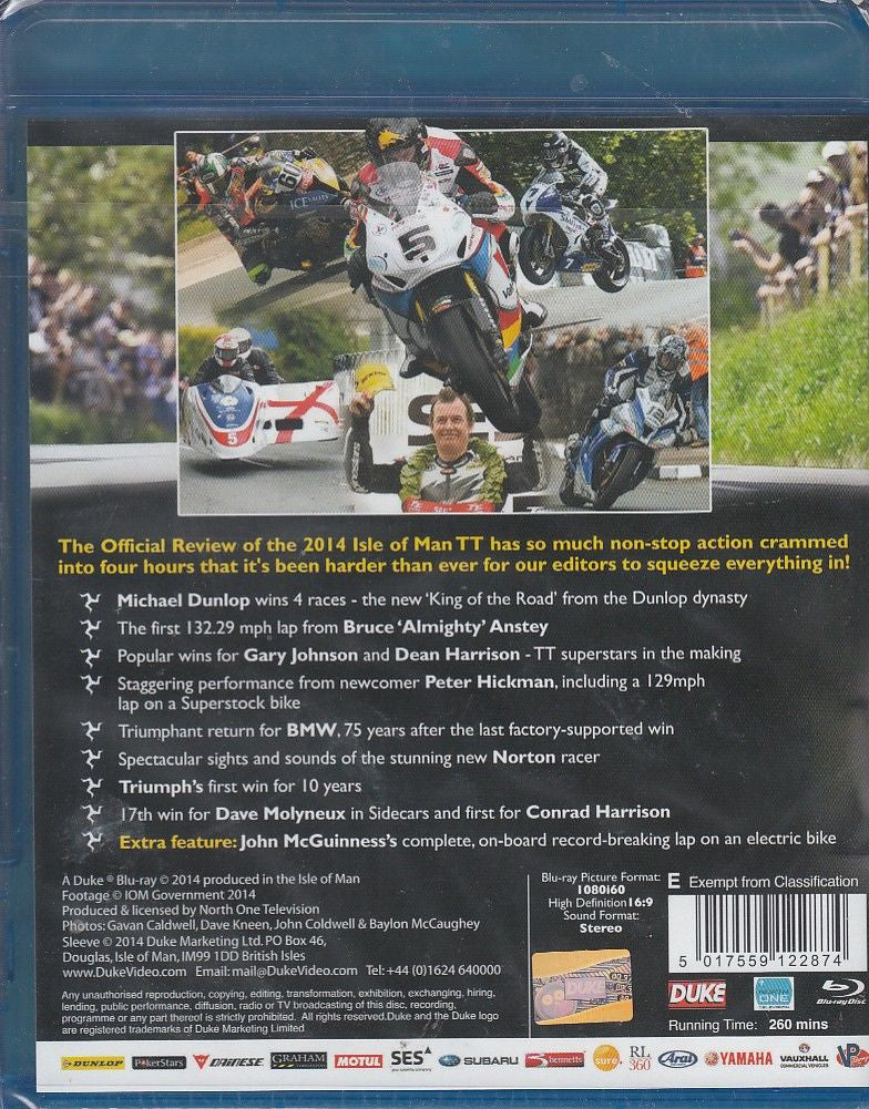Blu-ray case back with racing bike collage and rider portrait, plus feature and stats text panel