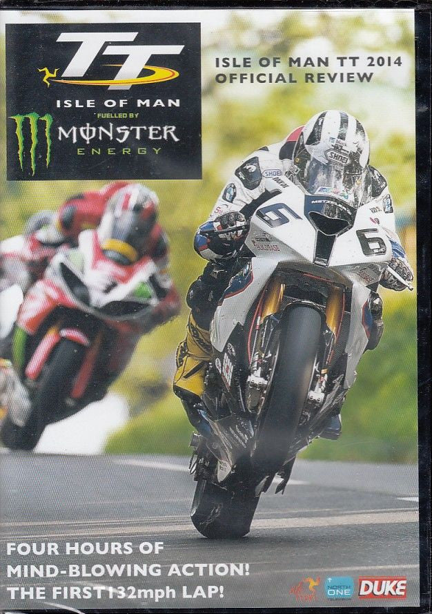 Isle of Man TT 2014 Official Review DVD front cover with racing bike and TT and Monster logos