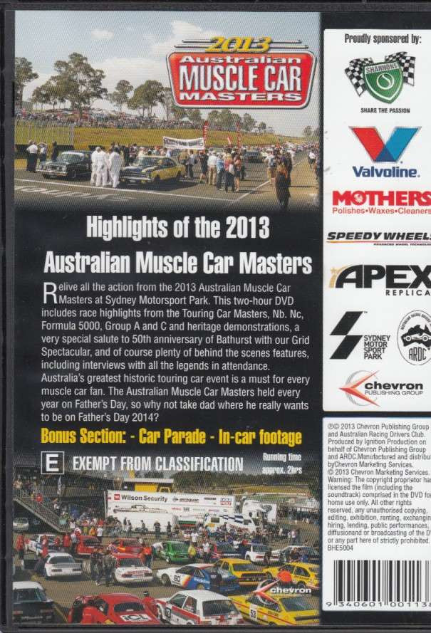 Highlights of the 2013 Australian Muscle Car Masters DVD Back Cover