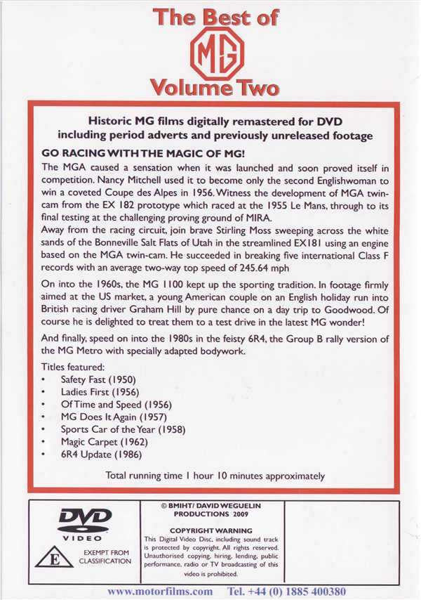DVD case back cover with MG logo, Volume Two title, and track list text