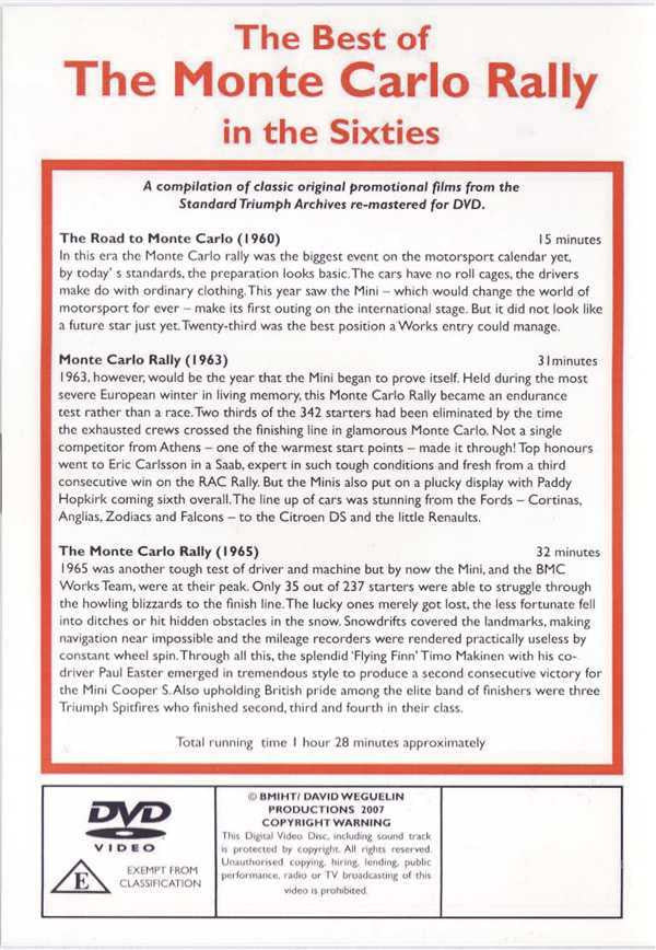 DVD case back cover with racing text blocks and DVD video label section