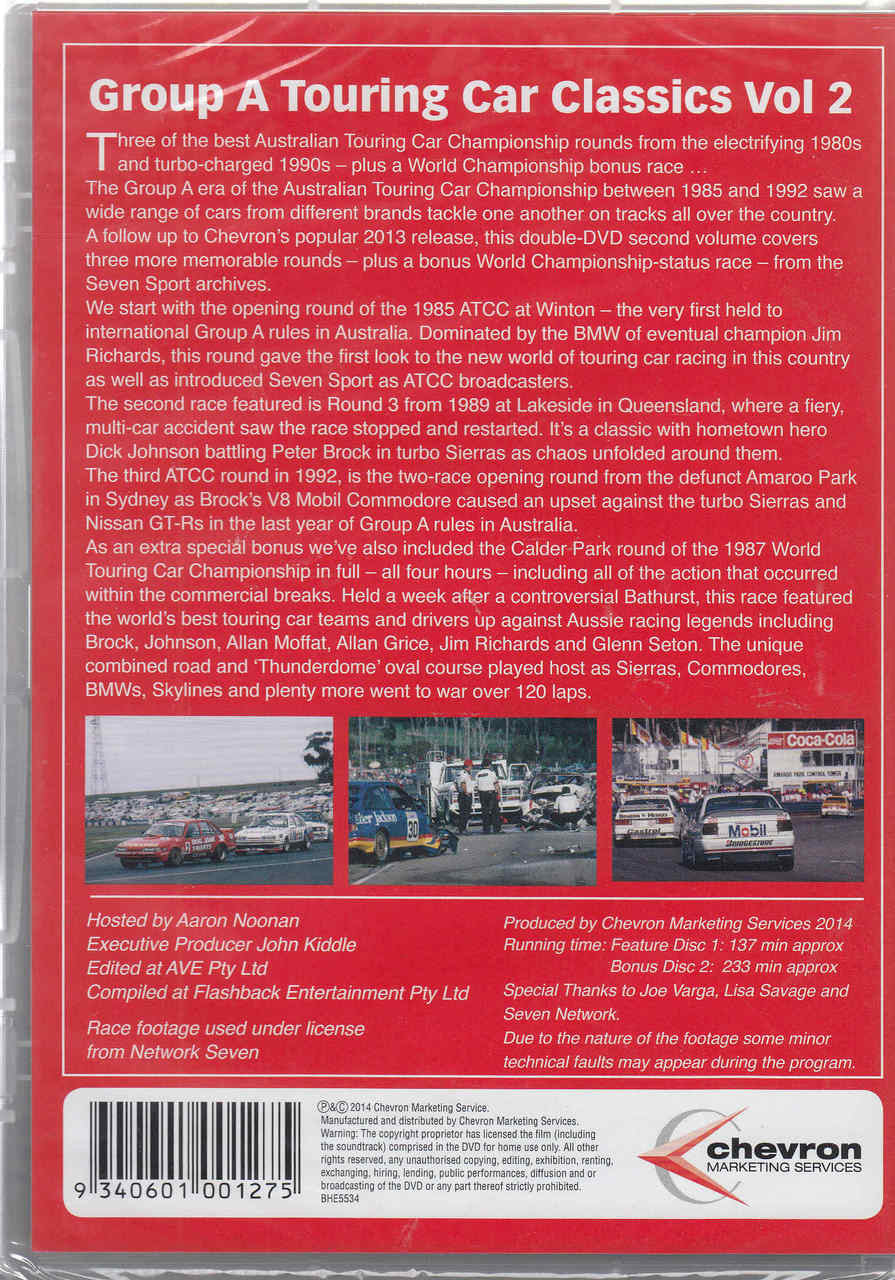 DVD case back cover with racing photos and details for Group A Touring Car Classics Vol 2