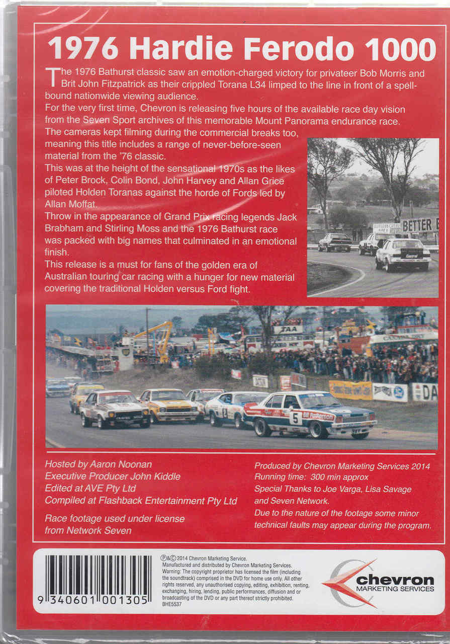 Motorsport DVD back cover with race car photo collage and dense text block