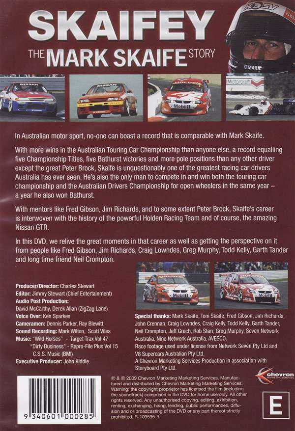 Mark Skaife Story DVD back cover with barcode and racing career description