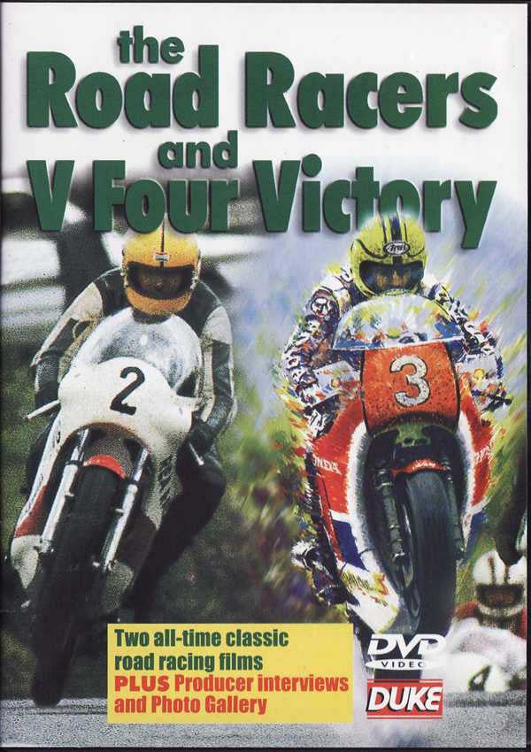Road Racers and V Four Victory DVD front cover with two motorcyclists and title text