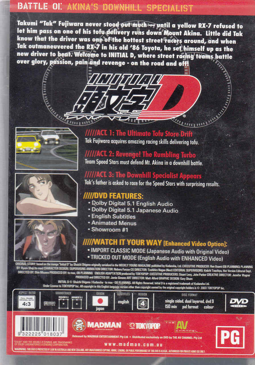 Initial D : AE86 Akina's Downhill Specialist Battle # 01 DVD  - back