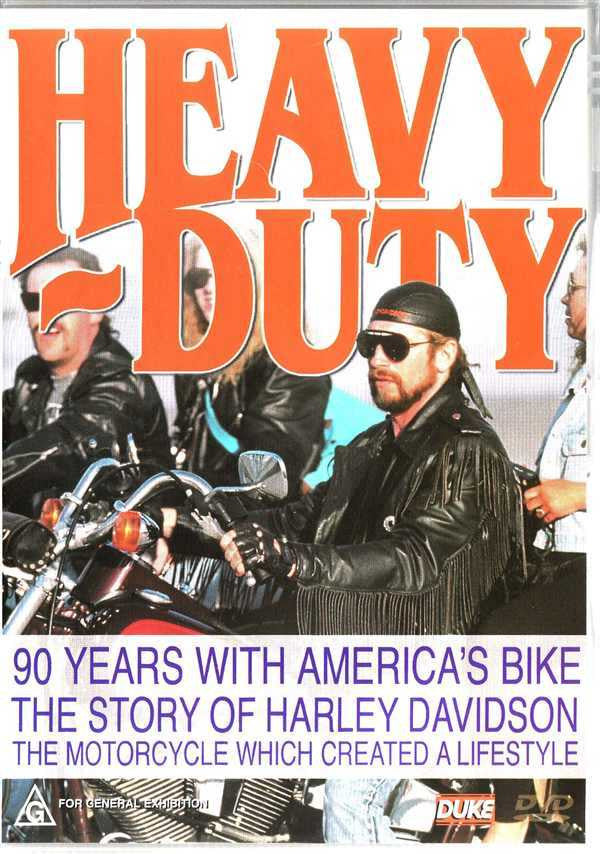 Harley-Davidson DVD cover with HEAVY DUTY text and two riders on motorcycles