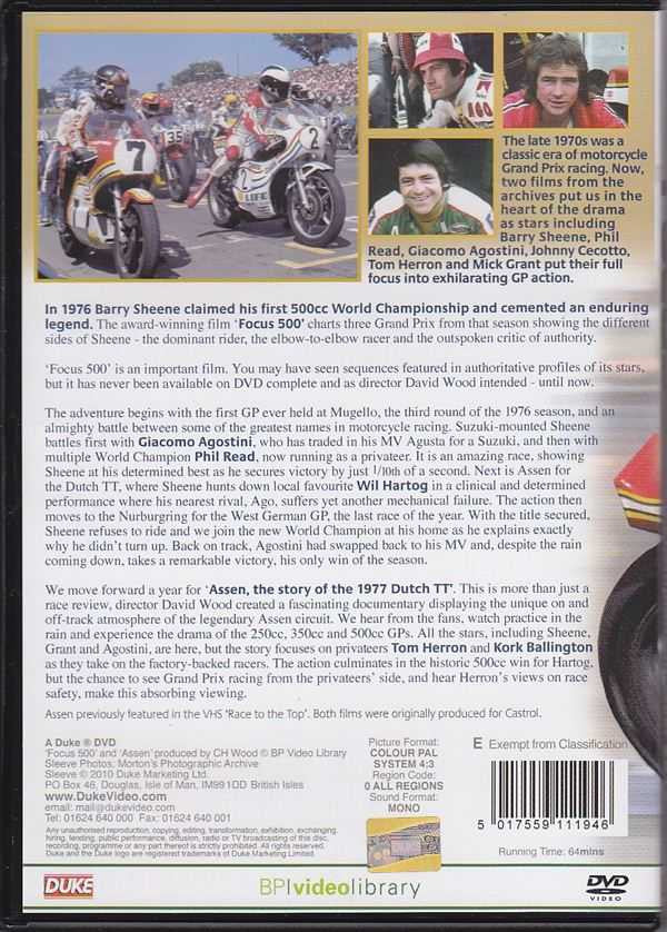 Racing documentary DVD back cover with motorcycle photos and synopsis text