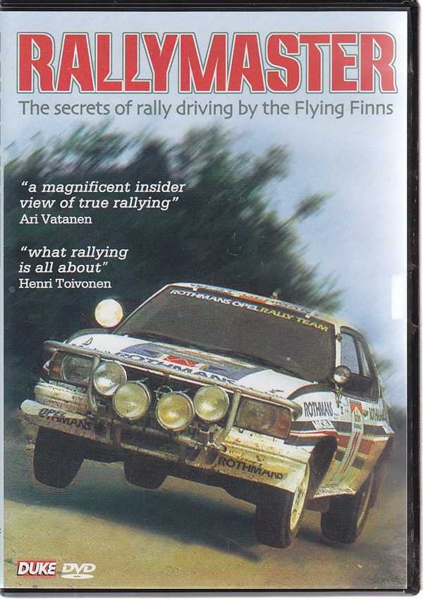 Rallymaster DVD front cover with classic rally car and title text, Duke logo