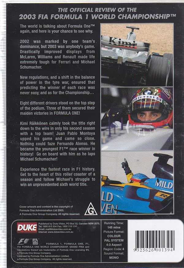 Formula One 2003: Michael and CO. The Dream Team DVD