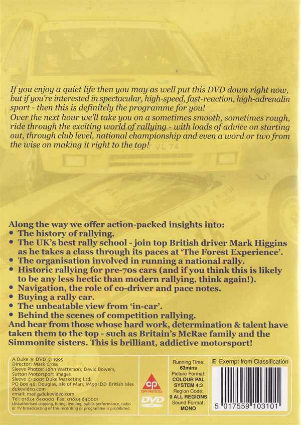 DVD case back cover with racing description text and barcode label