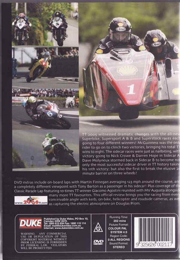 DVD back cover with motorcycle race photos, barcode, and technical details