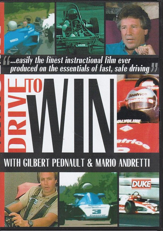 Drive to Win DVD cover with bold title, racer portraits, and racing car collage