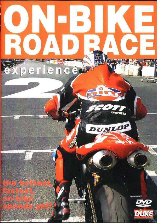 Road race experience DVD cover with orange motorcycle and helmet graphic