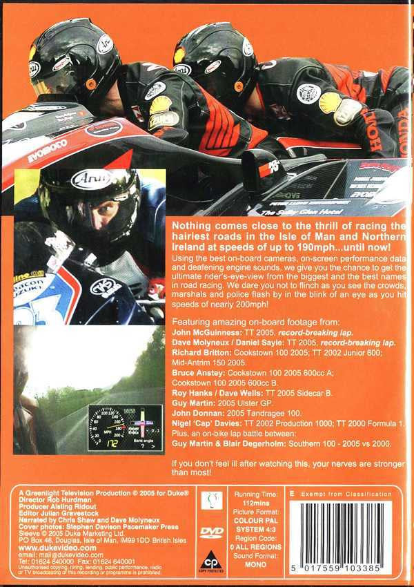 Road race experience DVD back cover with rider photo and barcode panel