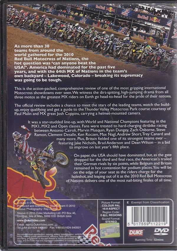 Motocross Nations 2010 DVD back cover with rider action photo and product details