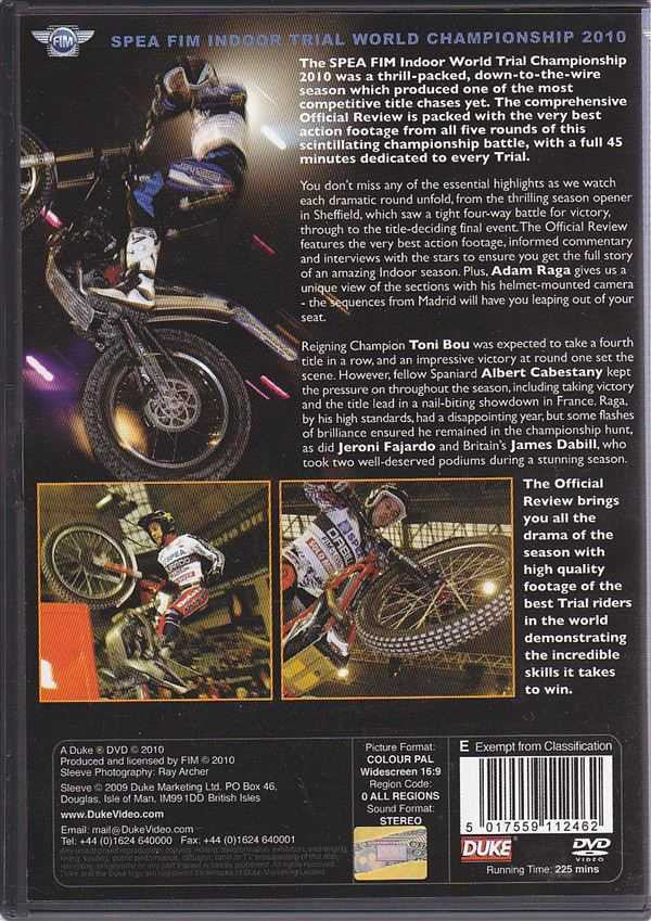 DVD back cover with motorcycle and rider, championship 2010 info and ratings