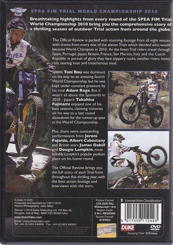 Trial World Championship 2010 DVD back cover with riders and event highlights text