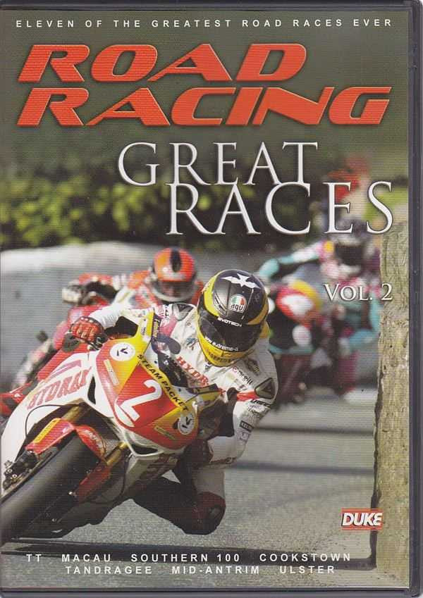 DVD case front cover with motorcycle racers on track and title Great Races Vol. 2