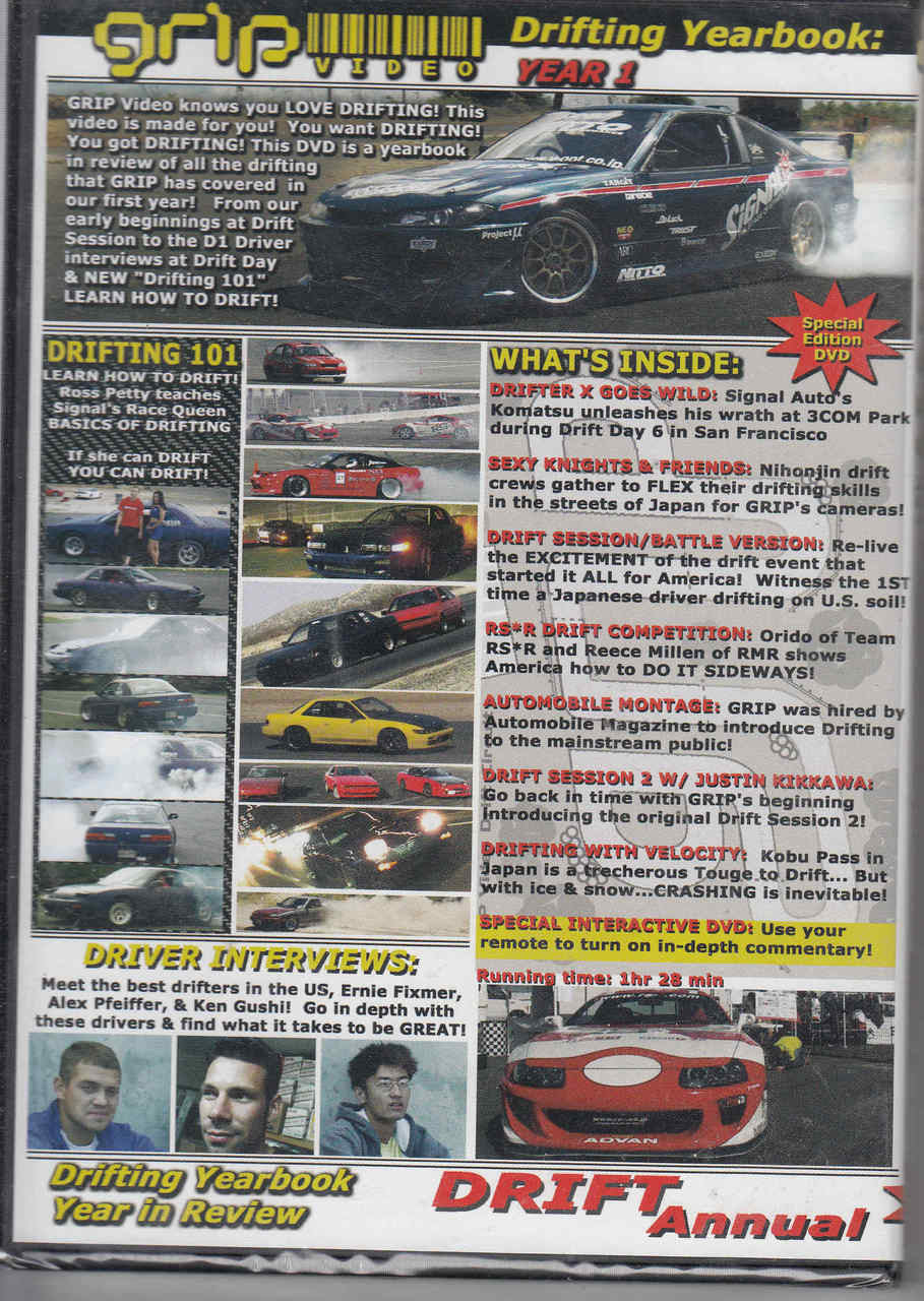 Drift Annual drifting yearbook DVD cover with black car collage and driver interviews