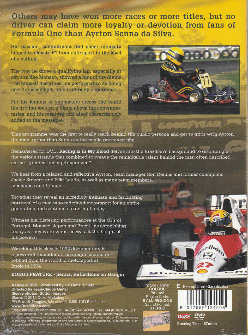 Racing documentary DVD cover with yellow race car and driver portrait