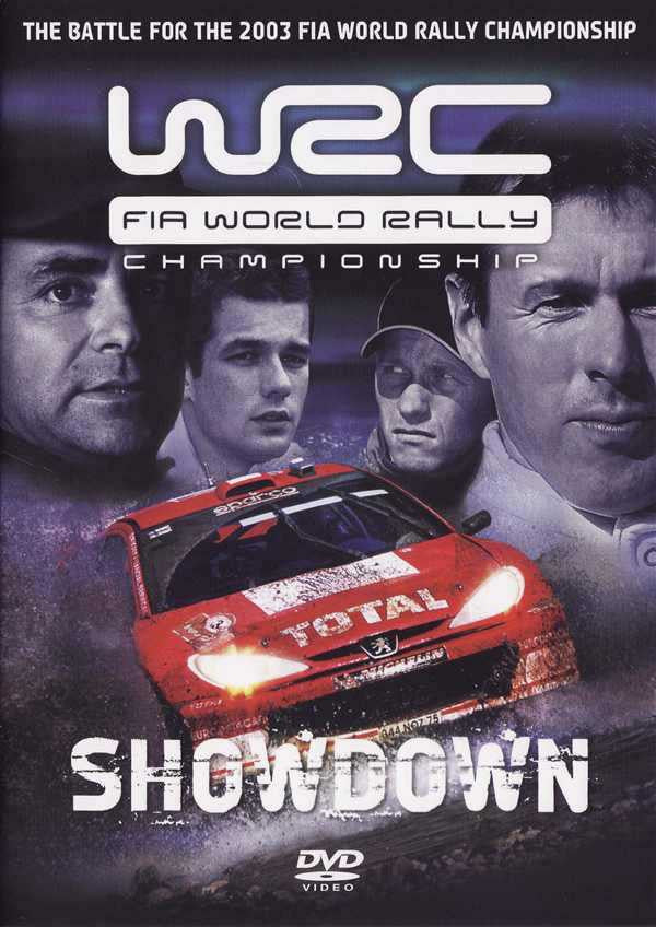 World Rally Championship Showdown DVD cover, red rally car and racing logos