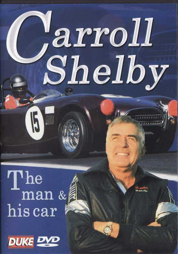 Carroll Shelby DVD cover front with driver portrait, racing car, and Duke DVD logo