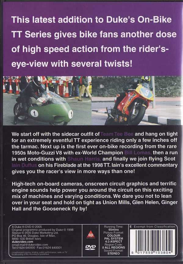 Motorcycle racing DVD back cover with photo collage and track information text