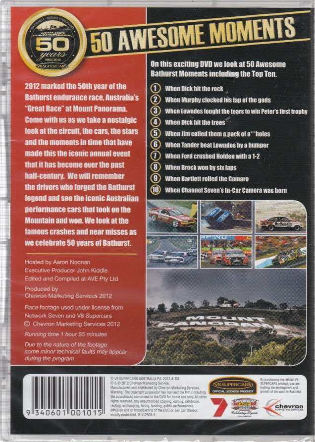 50 Years Of Bathurst: 50 Awesome Moments DVD Back Cover