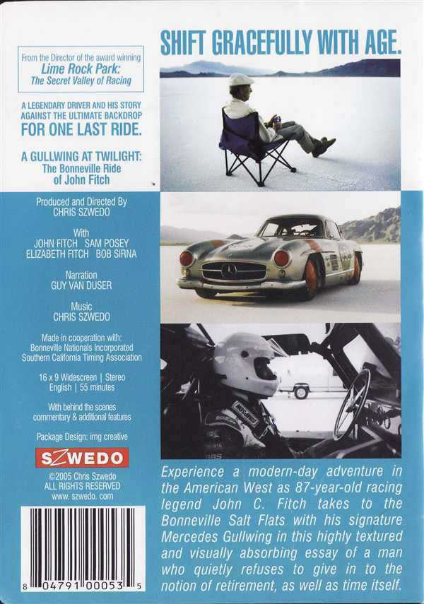 DVD documentary back cover with race car photos and blocks of text