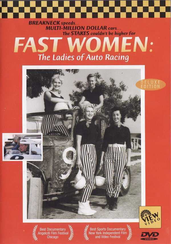 DVD cover featuring women in racing outfits and a car, with 'Fast Women' title