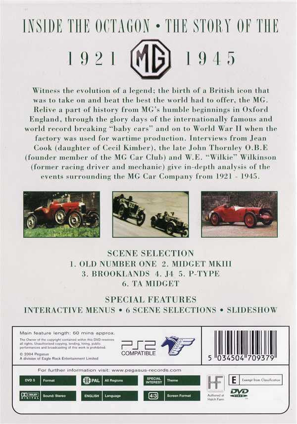 DVD case back cover with car images, scene selection list, and feature icons