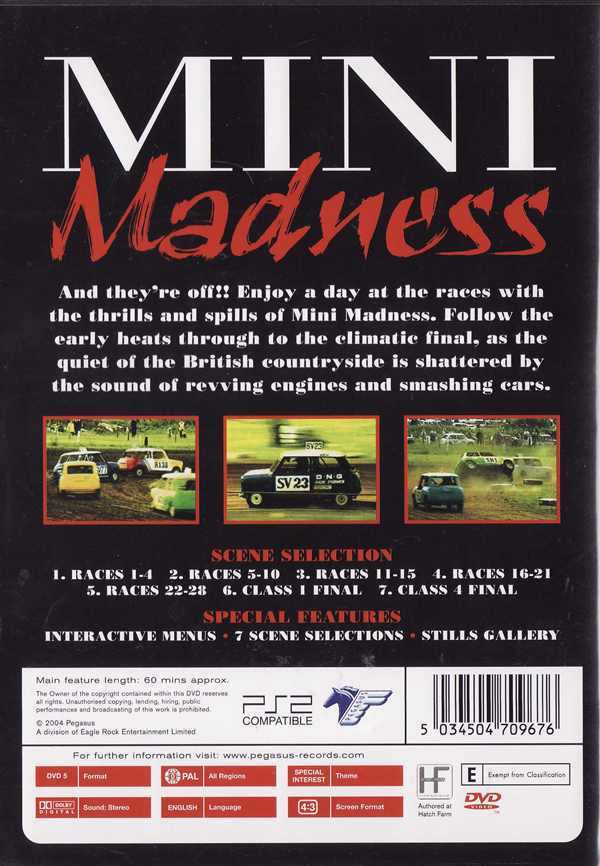 Racing Mini Madness DVD cover with title, car images, track list, barcode