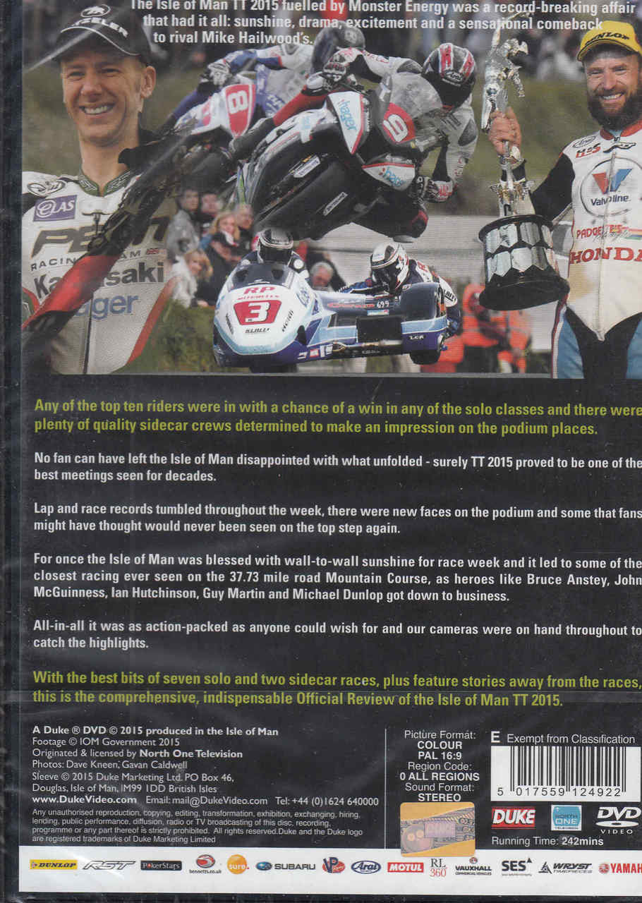 TT Isle of Man 2015 official review DVD back cover with race bikes and portraits